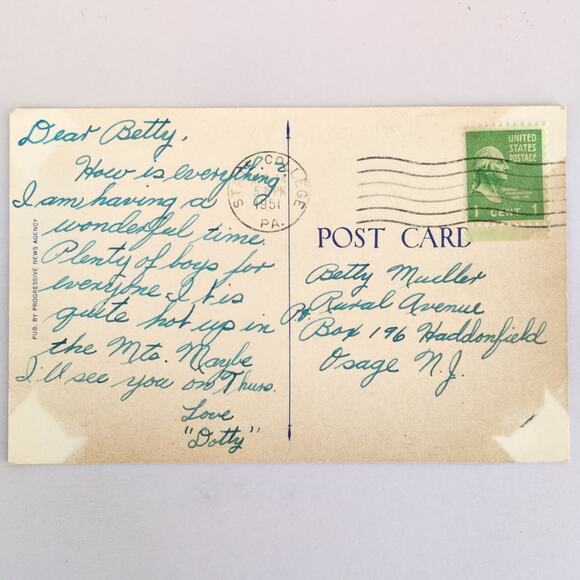 Campus Gate Pennsylvania State College PA 1940s Linen Postcard 1951 - Picture 2 of 2